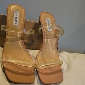 Steve Madden Women's Clear Strap Tan Heels
